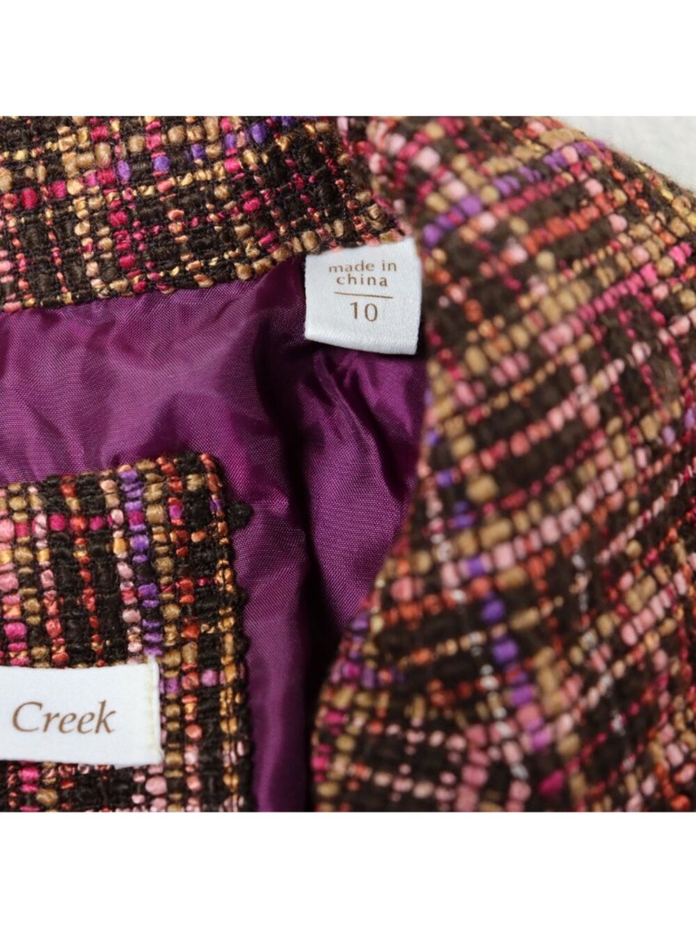 Coldwater Creek Blazer Size 10 Multicolor Plaid Tweed 3/4 Sleeve Lined Career - Picture 9 of 10